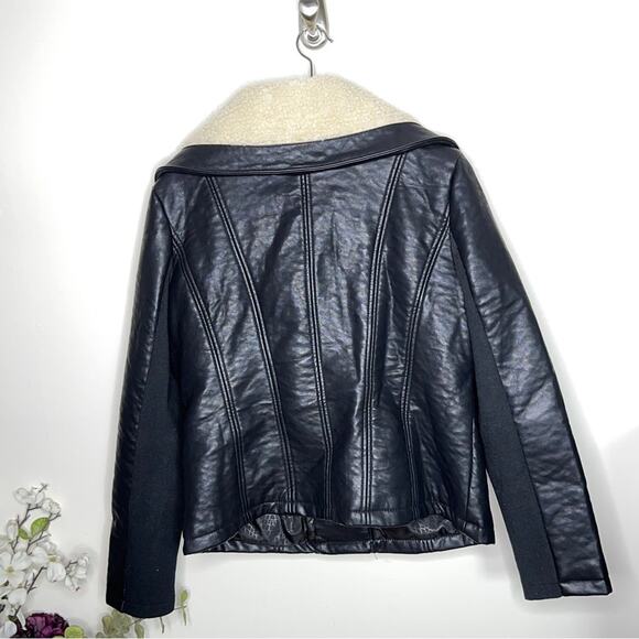 SAM EDELMAN Caitlyn Aviator Jacket Faux Leather Sherpa Moto Black - Picture 5 of 7
